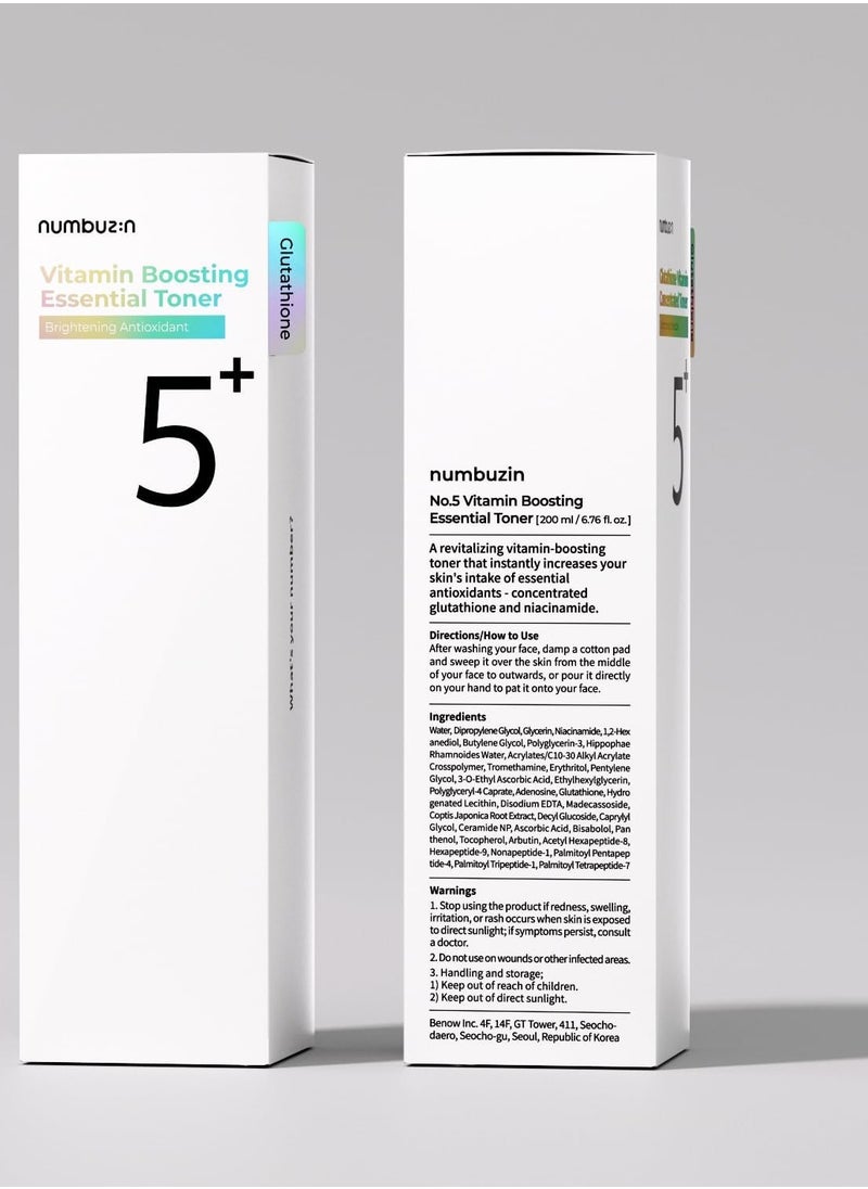 numbuzin Numbuzin No.5+ Vitamin Boosting Essential Toner - Niacinamide-Powered Toner for Hyperpigmentation Brightening, Antioxidant Protection, and Gentle Care 200ml  - Image 4