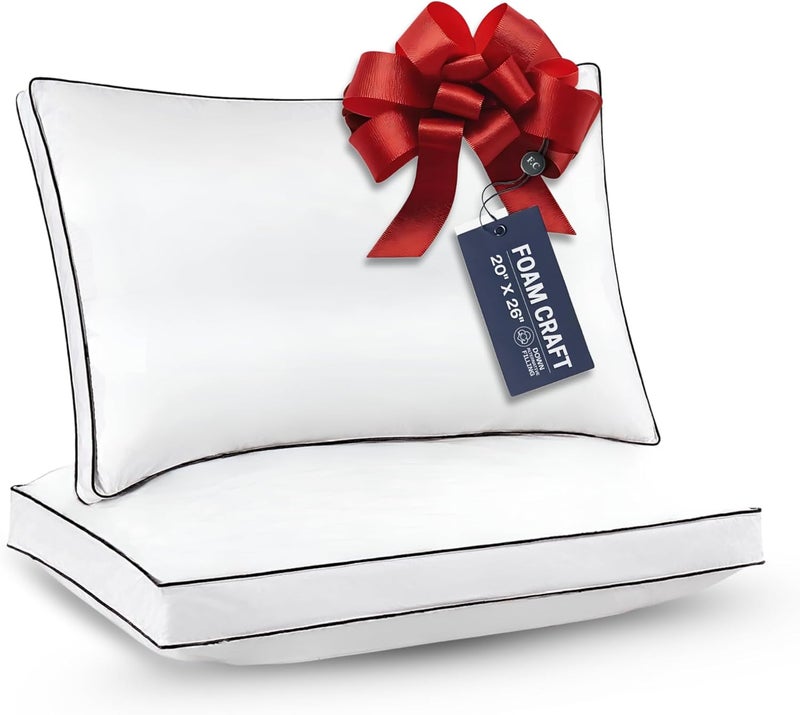 FOAM CRAFT® Hotel Quality Gusseted Bed Pillows - Standard (20" X 26") - Pack of 2 for Back, Side, and Stomach Sleepers - Image 1
