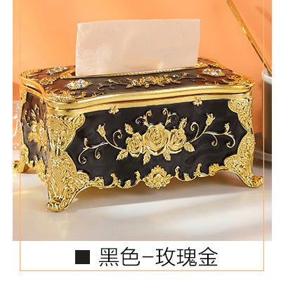 Generic Paper Box Tissue Box Small Household Living Room Creative European Style Home Simple Coffee Table KTV Napkin Tabletop Black-Rose Gold