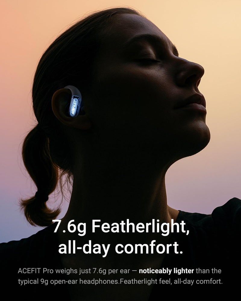 ACEFAST سماعات أذن ACEFAST AceFit Pro المفتوحة، وضع الأمان الليلي للرياضة، صوت جهير قوي، 7.6 جرام راحة فائقة، بلوتوث 5.4، 30 ساعة من وقت التشغيل مع شاشة رقمية، سماعات رياضية IP54 للجري والتمارين - Image 4