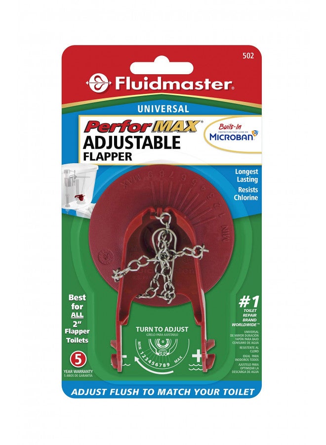 Fluidmaster 502P21 PerforMAX Universal Water-Saving Long Life Toilet Flapper for 2-Inch Flush Valves, Adjustable Solid Frame Design, Easy Install, Red, 1 pack - Image 3