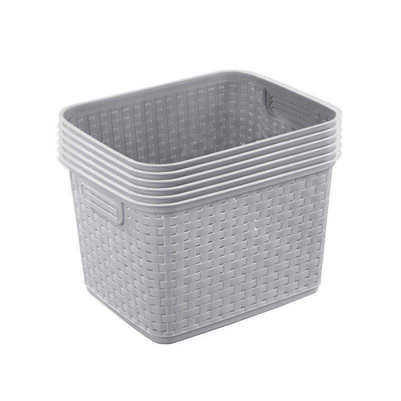 Sterilite 6-Pack Tall Weave Basket, Woven Plastic Storage Baskets for Organization, Cement Gray - Organizing Bin Containers with Handles for Bedroom, Bathroom, Dorm, Laundry Room, and Closet - Image 1