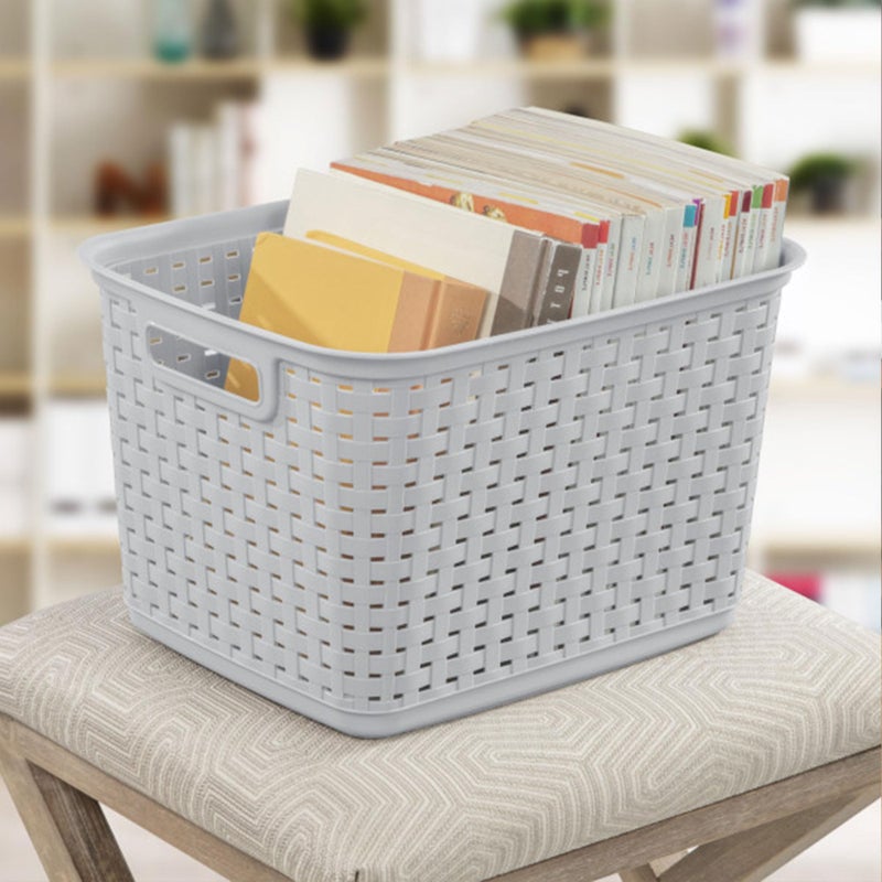 Sterilite 6-Pack Tall Weave Basket, Woven Plastic Storage Baskets for Organization, Cement Gray - Organizing Bin Containers with Handles for Bedroom, Bathroom, Dorm, Laundry Room, and Closet - Image 5