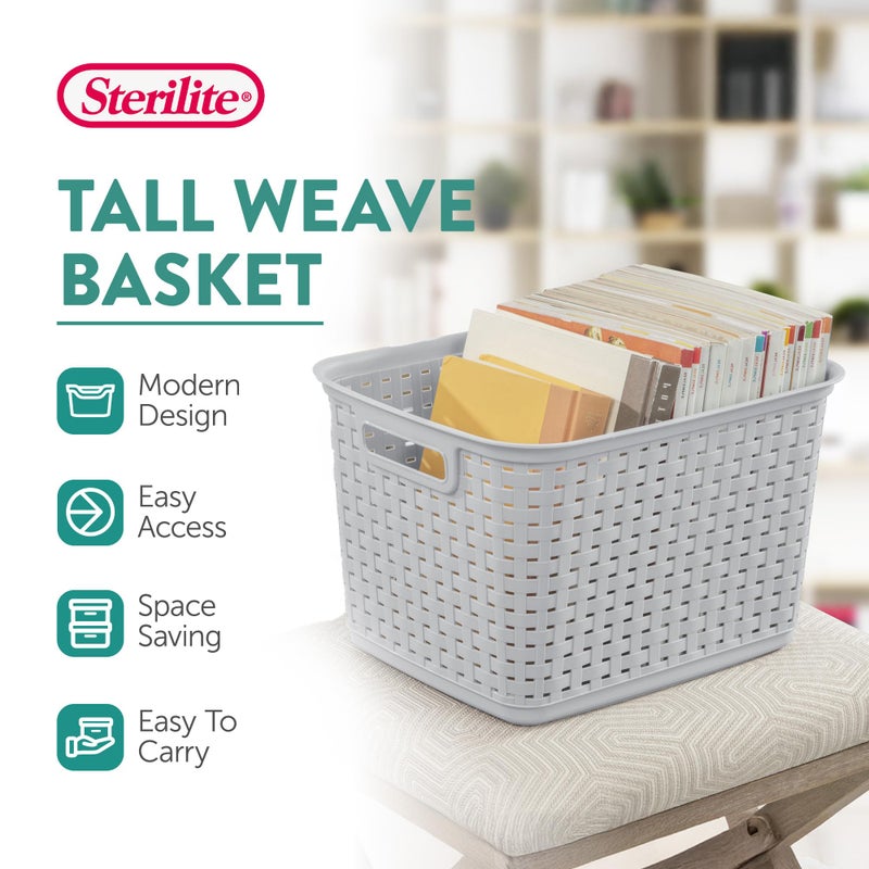 Sterilite 6-Pack Tall Weave Basket, Woven Plastic Storage Baskets for Organization, Cement Gray - Organizing Bin Containers with Handles for Bedroom, Bathroom, Dorm, Laundry Room, and Closet - Image 3