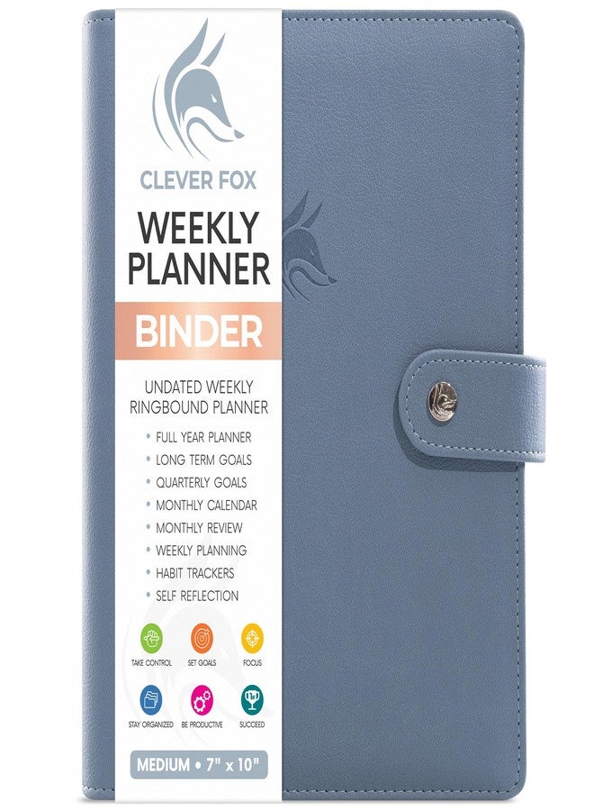 Clever Fox Weekly Planner Binder - Goal Setting Planner for Time Management & Weekly Tasks - Work & Life Organizer with To Do List & Habit Tracker - Undated, 7″ x 9″ Hardcover (Windy Blue) - Image 1