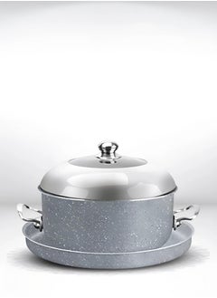 Grey granite inverted saucepan with tray and lid