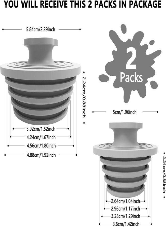 سدادة تصريف سيليكون عالمية، طقم من قطعتين مناسب لحوض الاستحمام ومنطقة الدش والمغسلة، لون رمادي - Image 3