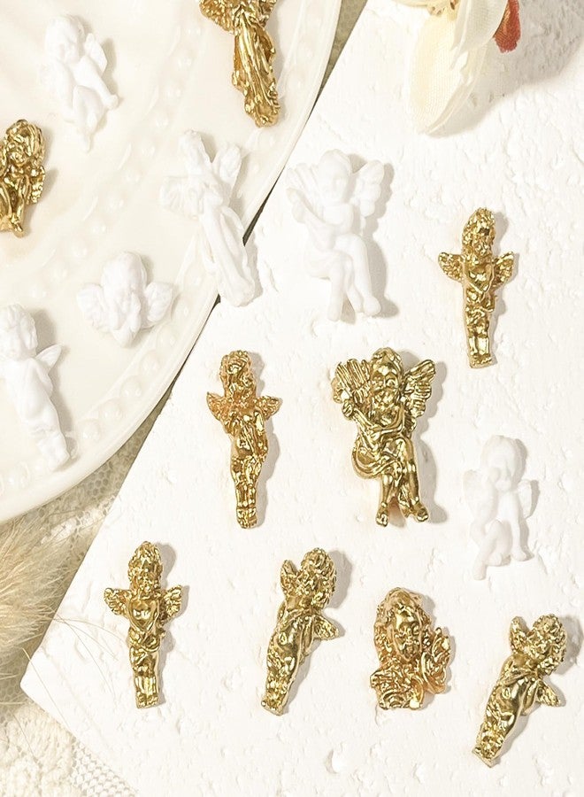 HYWWPFLAY 90Pcs Angel Baby Nail Charms, Goth Retro Nail Jewelry Studs, White Resin 3D Nail Art Decorations, Shiny Flat-Back Rhinestones Gems for Acrylic Nails DIY Manicure Design Tips - Image 4