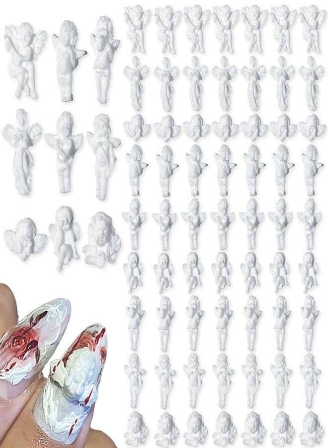 HYWWPFLAY 90Pcs Angel Baby Nail Charms, Goth Retro Nail Jewelry Studs, White Resin 3D Nail Art Decorations, Shiny Flat-Back Rhinestones Gems for Acrylic Nails DIY Manicure Design Tips - Image 1
