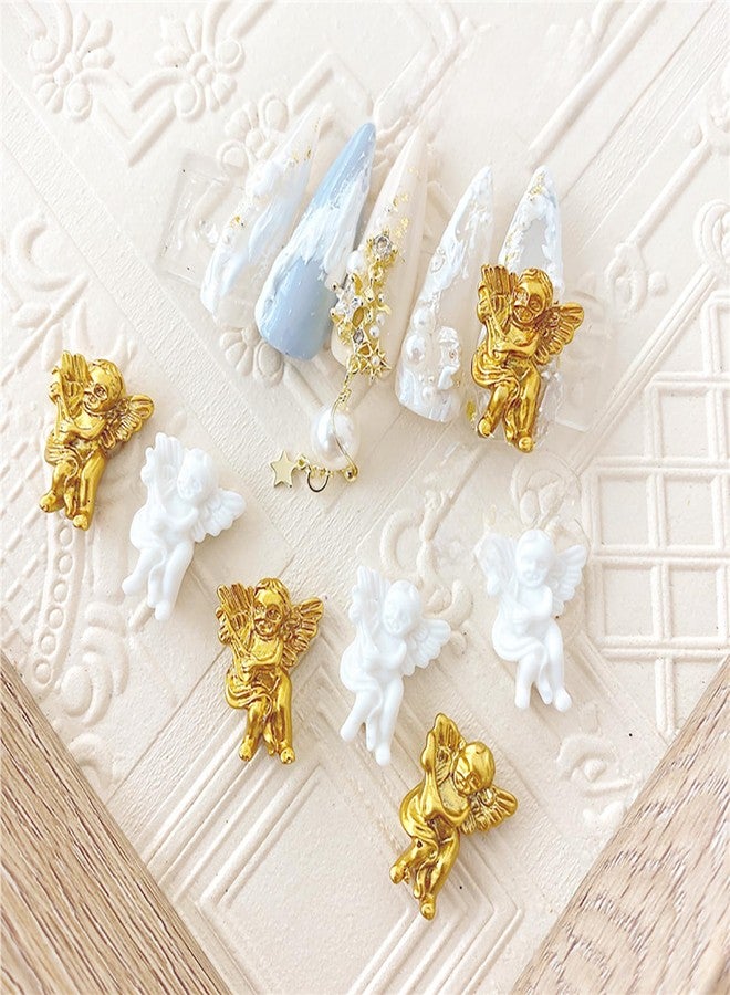 HYWWPFLAY 90Pcs Angel Baby Nail Charms, Goth Retro Nail Jewelry Studs, White Resin 3D Nail Art Decorations, Shiny Flat-Back Rhinestones Gems for Acrylic Nails DIY Manicure Design Tips - Image 5