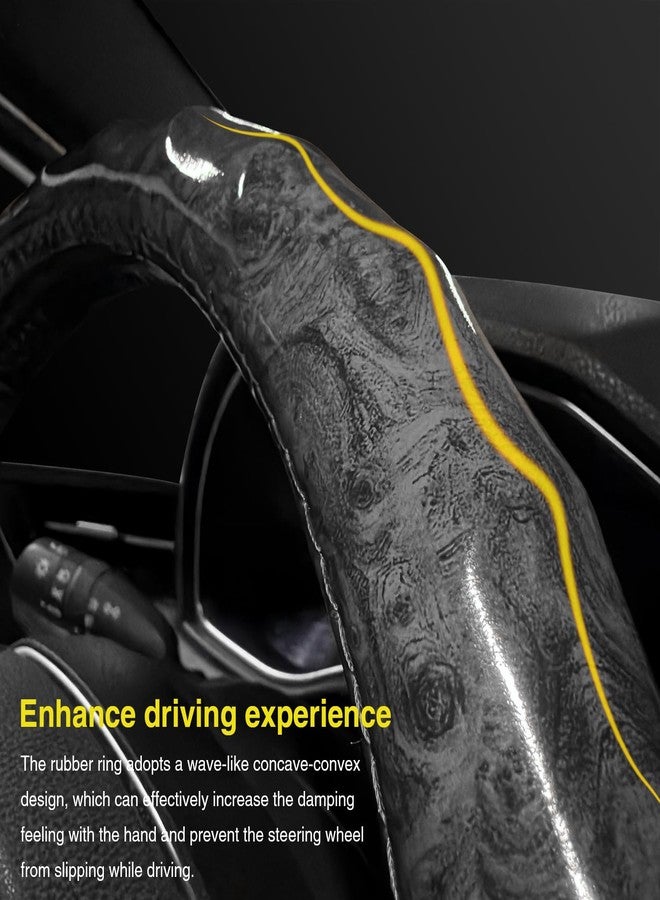 LSAUTO Wood Grain Steering Wheel Cover - Comfortable Grip, Artistic Design, Easy to Install, Universal Fit for Cars, Trucks, Vans & SUVs (Black) - Image 4