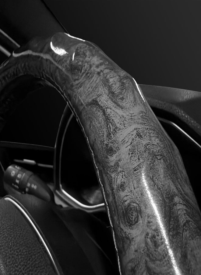 LSAUTO Wood Grain Steering Wheel Cover - Comfortable Grip, Artistic Design, Easy to Install, Universal Fit for Cars, Trucks, Vans & SUVs (Black) - Image 3