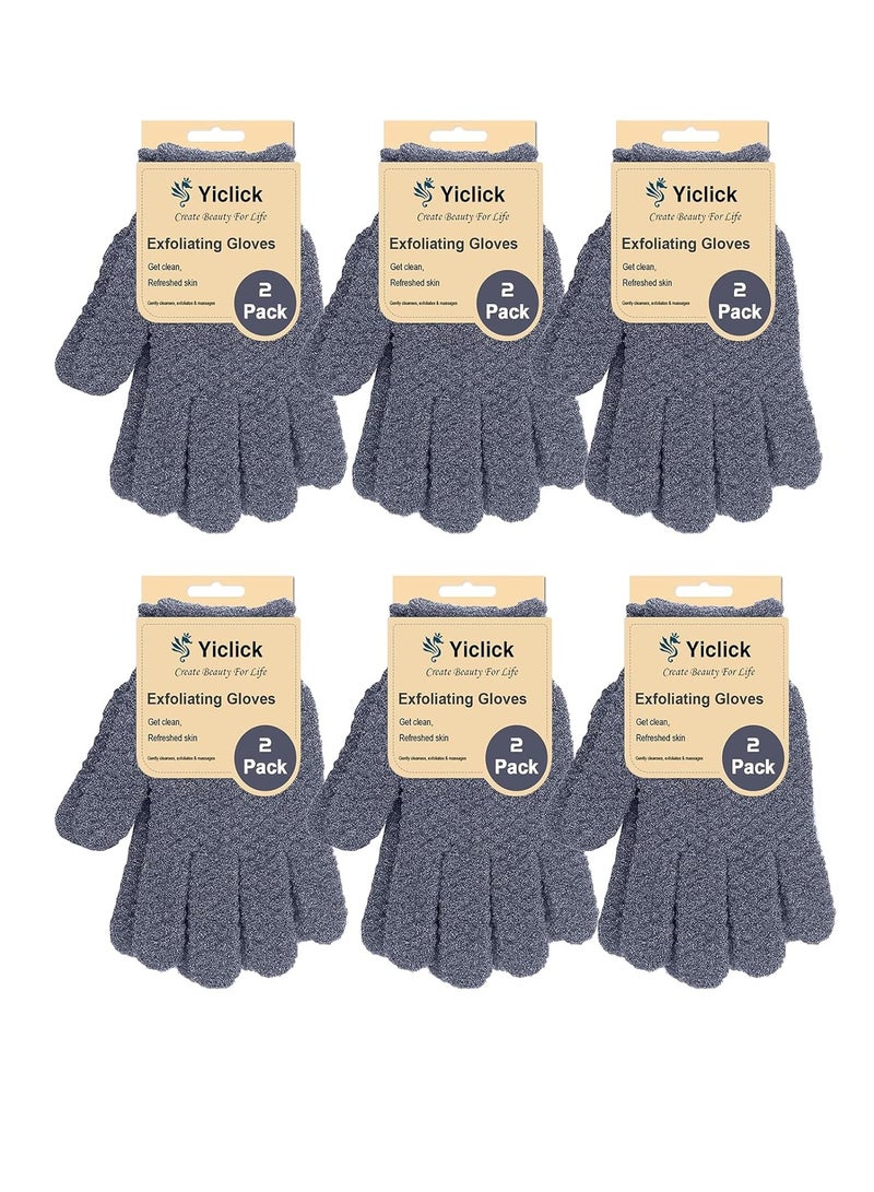 Yiclick 6Pairs Heavy Exfoliating Gloves,Body Scrub Exfoliator for Dead Skin Remover,Exfoliating Body Scrubber for Bath Shower Exfoliation,Exfoliate Sponge Loofah Washcloth Mitt Men Women Grey - Image 1