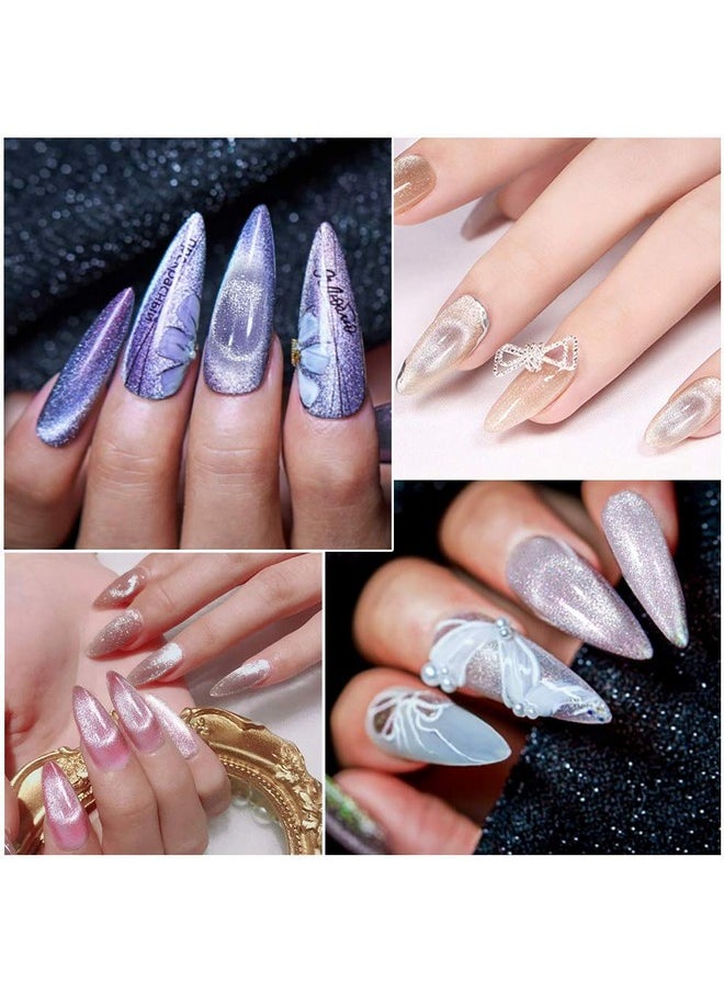 MIZHSE - 10Ml*6 Colors Cat Eye Gel Nail Polish, Crystal Magnetic Gel Polish Glitter Pink Gold Sparkle Gel Polish Set With Universal Sliver Cat Eye Gel, 2 Magnet Sticks, Summer Nail Art, Lady Gift Set - Image 1