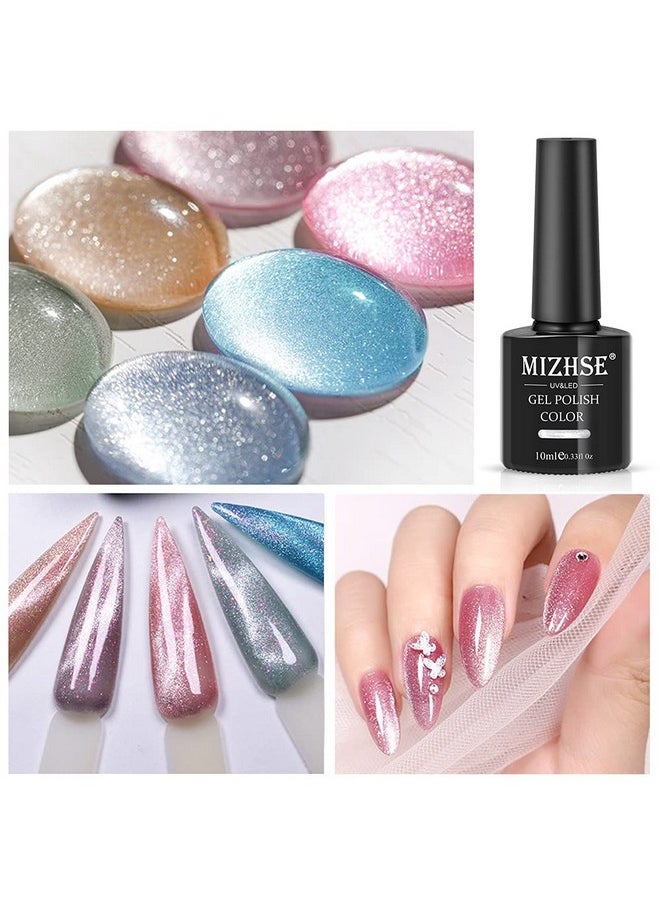MIZHSE - 10Ml*6 Colors Cat Eye Gel Nail Polish, Crystal Magnetic Gel Polish Glitter Pink Gold Sparkle Gel Polish Set With Universal Sliver Cat Eye Gel, 2 Magnet Sticks, Summer Nail Art, Lady Gift Set - Image 1