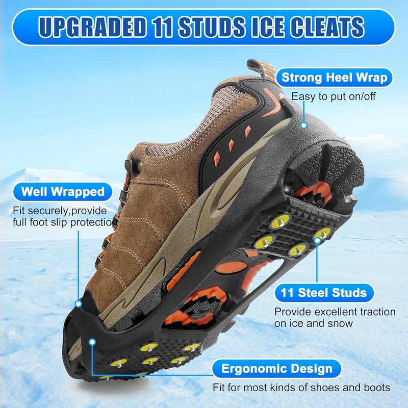 SILANON Ice Snow Cleats for Shoes and Boots,Walk Traction Cleats Crampons Anti Slip 11 Studs Ice Snow Grippers Over Shoe for Men Women Walking on Snow Ice - Image 2
