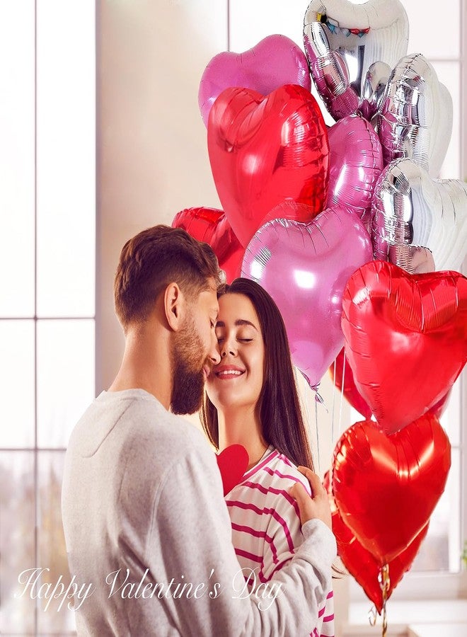 بالونات وردية وفضية وحمراء مُحسّنة - عبوة من 15 بالونًا - بالونات فويل على شكل قلب لتزيين حفلات عيد الحب، وحفلات الزفاف، وأعياد الميلاد، وحفلات توديع العزوبية، وحفلات استقبال المولود - Image 3