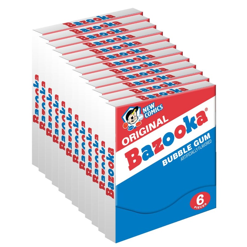 Bazooka Bubble Gum Bulk Individually Wrapped Original Pink Chewing Gum Mini Wallet Packs 6 Piece Pack 12 Ct Pink wBazooka Joe Comic Wrapper Baseball Party Favors Nostalgic 90s Candy - Image 3