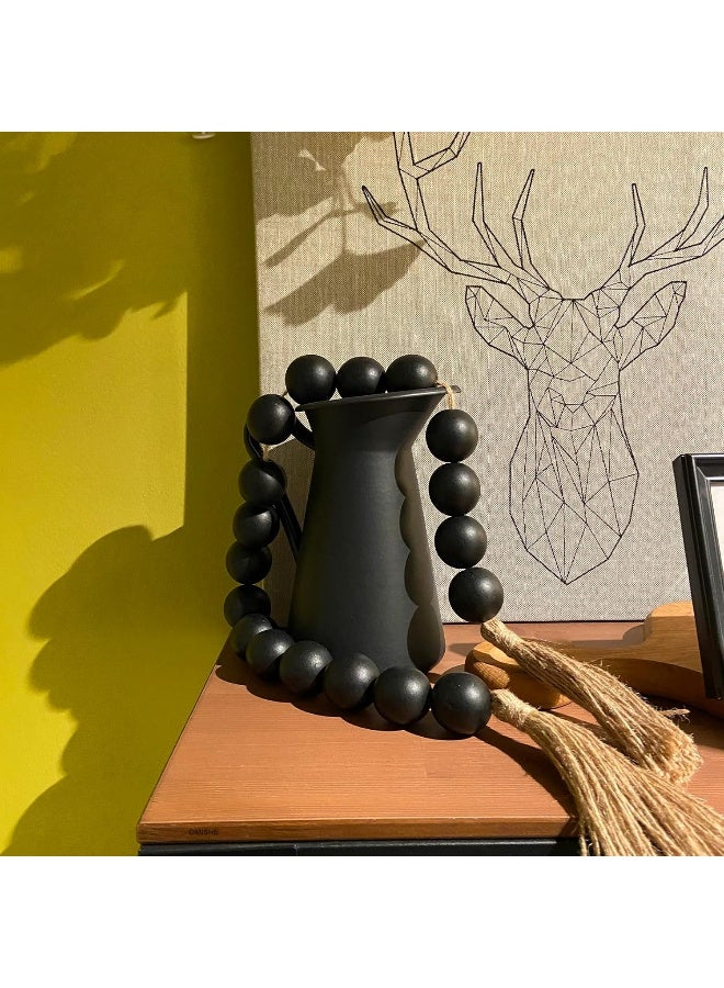 OMISHE OMISHE Large Wood Bead Garland Black with 1.6" Diameter Wooden Beads and Tassels, 41" Long Rustic Farmhouse Country Wood Beads Garland for Home Tiered Tray Decor, Decorative Beads Garland Black  - Image 2
