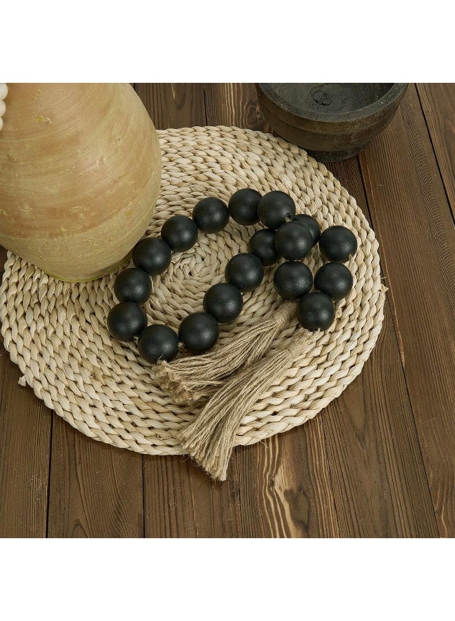 OMISHE OMISHE Large Wood Bead Garland Black with 1.6" Diameter Wooden Beads and Tassels, 41" Long Rustic Farmhouse Country Wood Beads Garland for Home Tiered Tray Decor, Decorative Beads Garland Black  - Image 3