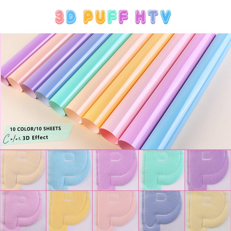Tintnut 3D Puff Vinyl Heat Transfer - 10 Sheets 12inches X 10inches Pastel Puff HTV Puff Heat Transfer Vinyl 3D Puffy Iron On Vinyl for T-Shirts DIY Compatible with Cricut Or Silhoutte Cameo - Image 5