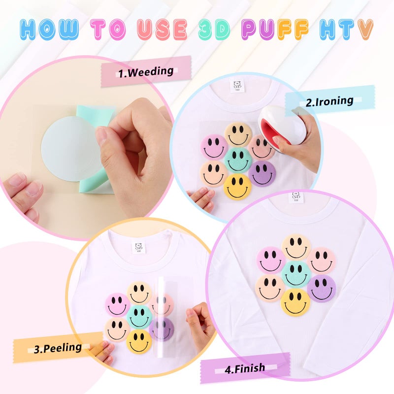 Tintnut 3D Puff Vinyl Heat Transfer - 10 Sheets 12inches X 10inches Pastel Puff HTV Puff Heat Transfer Vinyl 3D Puffy Iron On Vinyl for T-Shirts DIY Compatible with Cricut Or Silhoutte Cameo - Image 3