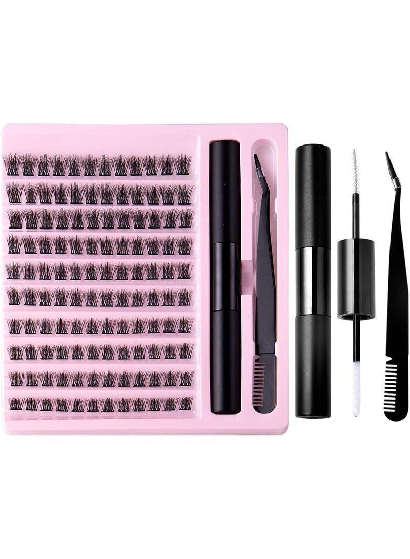 Azonee Thick Natural Cluster Eyelashes Soft Light 120 Clusters Lashes, Diy Lash Extensions Wispy, Individual Extensions, With Bond & Seal + Tweezer - Image 1