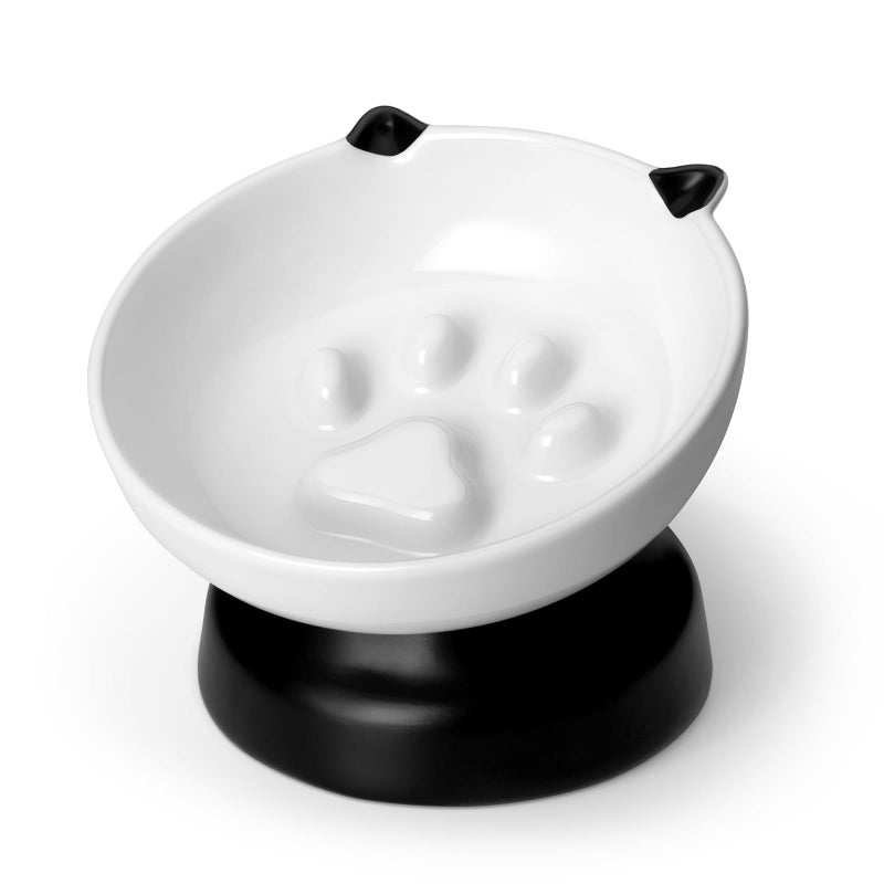 vancasso Slow Feeder Cat Bowls, Ceramic Elevated Slow Feeder Cat Bowls, Raised Food Bowl for Wet Food (Black) - Image 1