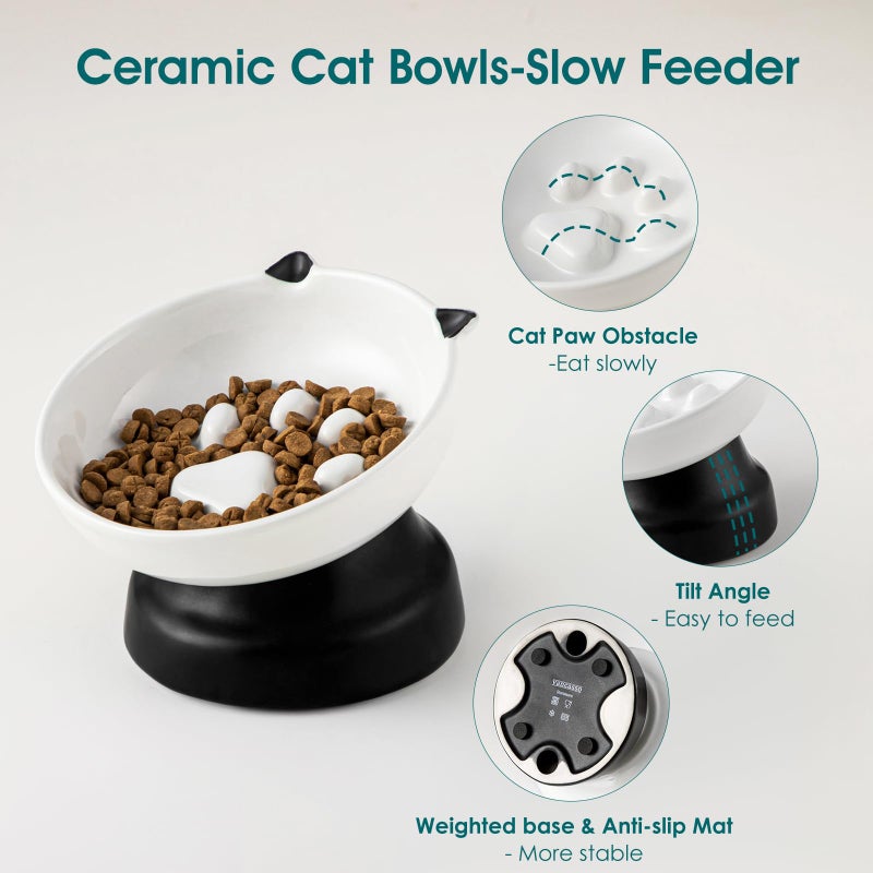 vancasso Slow Feeder Cat Bowls, Ceramic Elevated Slow Feeder Cat Bowls, Raised Food Bowl for Wet Food (Black) - Image 5