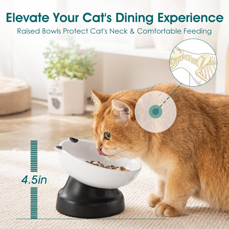 vancasso Slow Feeder Cat Bowls, Ceramic Elevated Slow Feeder Cat Bowls, Raised Food Bowl for Wet Food (Black) - Image 3