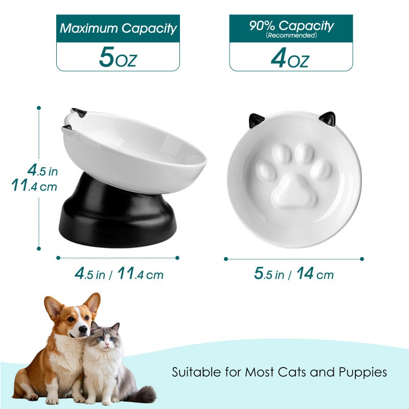 vancasso Slow Feeder Cat Bowls, Ceramic Elevated Slow Feeder Cat Bowls, Raised Food Bowl for Wet Food (Black) - Image 2