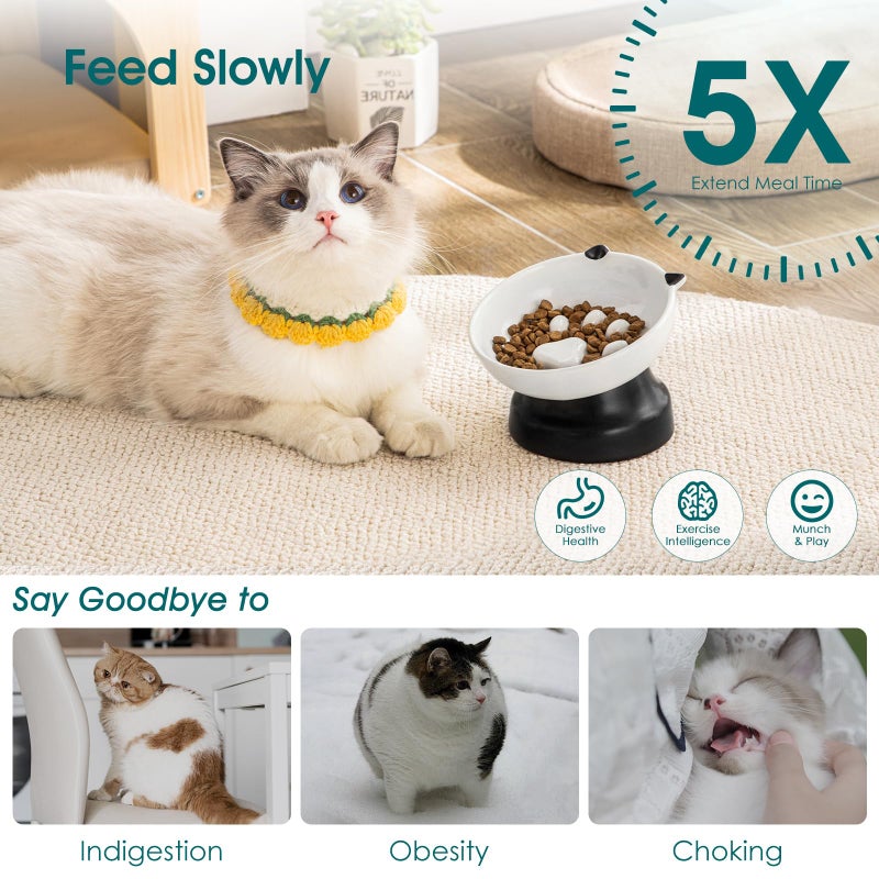 vancasso Slow Feeder Cat Bowls, Ceramic Elevated Slow Feeder Cat Bowls, Raised Food Bowl for Wet Food (Black) - Image 4