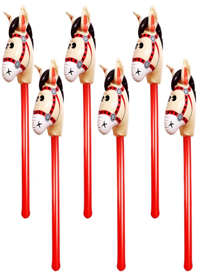 OBANGONG 6 Pcs Inflatable Stick Horse Toy for Kids - Funny Balloon Horse Head for Baby Shower and Cowboy Party Supplies - Image 1