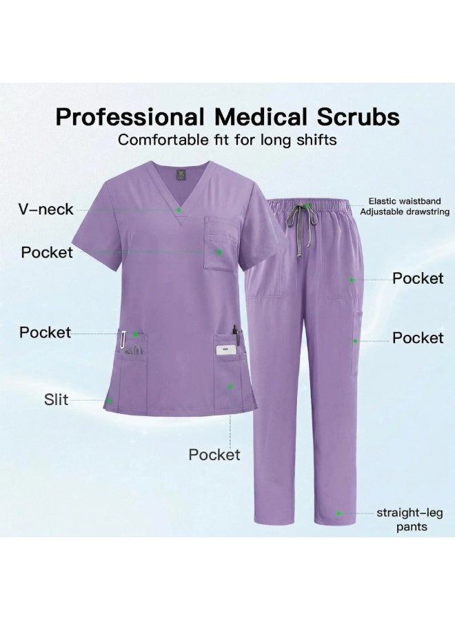 NIBEMINENT Women's Medical Scrubs Uniform Set 2-Piece, Unisex Fit Soft Scrubs Top & Pants - Image 3
