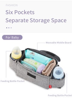 insular Multifunctional Stroller Hanging Bag Baby Supplies Storage Bag Baby Bottle Water Cup Bag Baby Stroller Hanging Bag Hanging Bag Grey  - Image 4