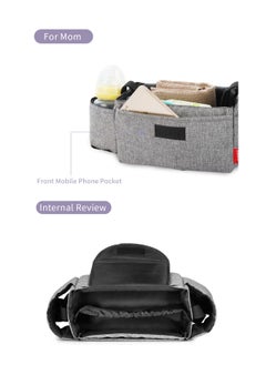 insular Multifunctional Stroller Hanging Bag Baby Supplies Storage Bag Baby Bottle Water Cup Bag Baby Stroller Hanging Bag Hanging Bag Grey  - Image 5