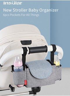 insular Multifunctional Stroller Hanging Bag Baby Supplies Storage Bag Baby Bottle Water Cup Bag Baby Stroller Hanging Bag Hanging Bag Grey  - Image 3