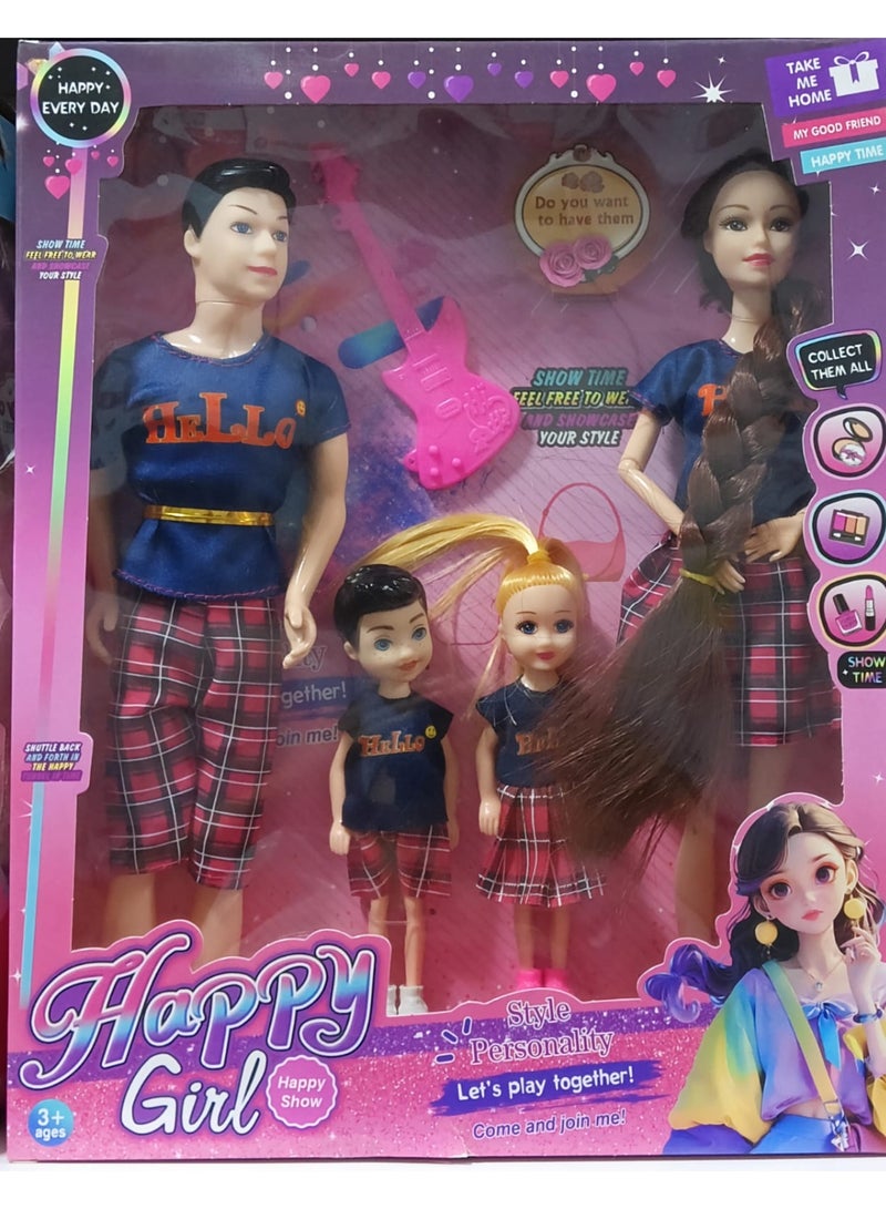 Happy Girl Family Doll Set 4 Dolls with Coordinated Outfits – Toy for Girls Ages 3 and Up - Image 2