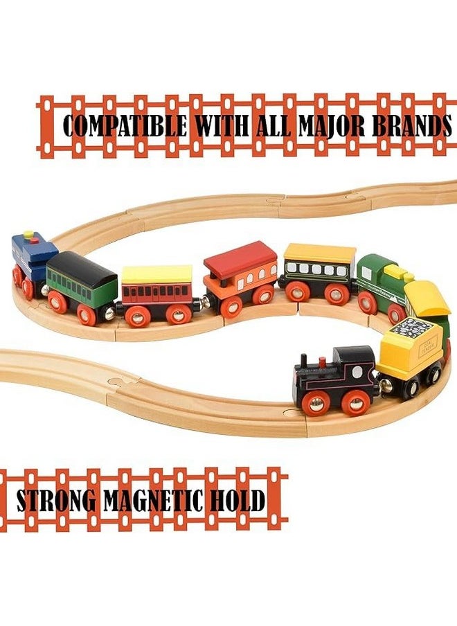Gift Boutique Gift Boutique Wooden Train Cars 9 Piece Collection of Magnetic Trains and Wood Engine and Vehicles Compatible with All Major Brands, A Deluxe Railway Set for Kids  - Image 2