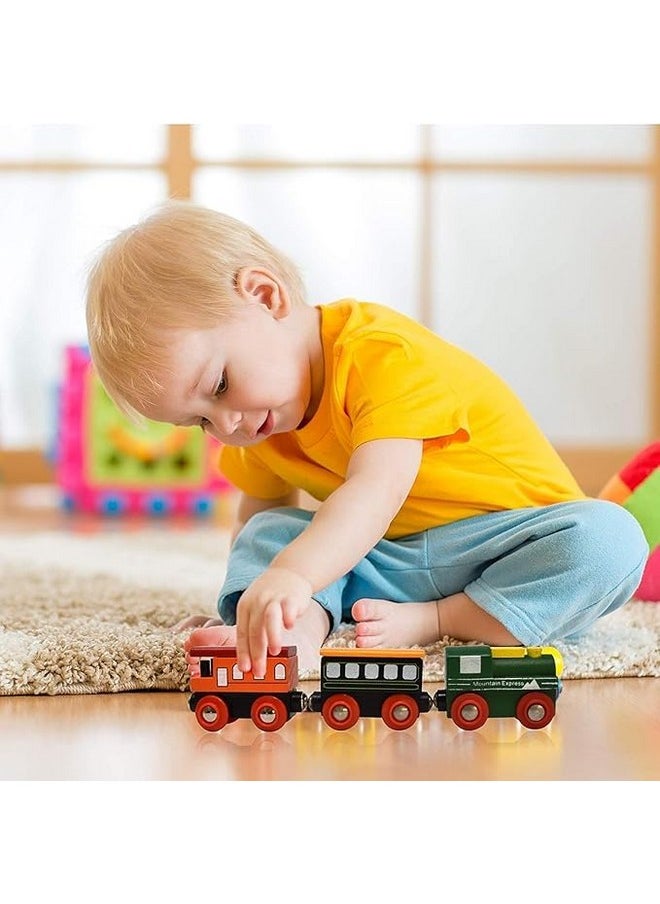 Gift Boutique Gift Boutique Wooden Train Cars 9 Piece Collection of Magnetic Trains and Wood Engine and Vehicles Compatible with All Major Brands, A Deluxe Railway Set for Kids  - Image 3