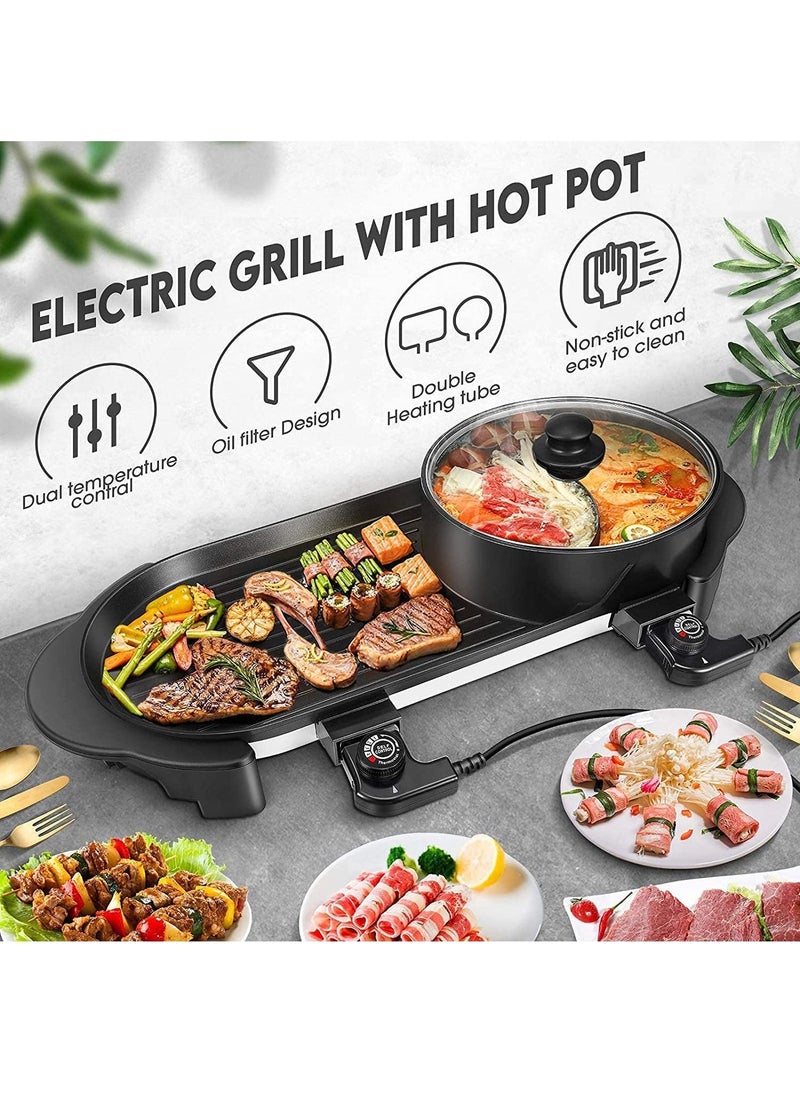 BestStore - 2 In 1 Electric Grill and Hotpot with Divider Multifunctional Indoor Smokeless 2000W with Dual 5-Speed Control - Image 1