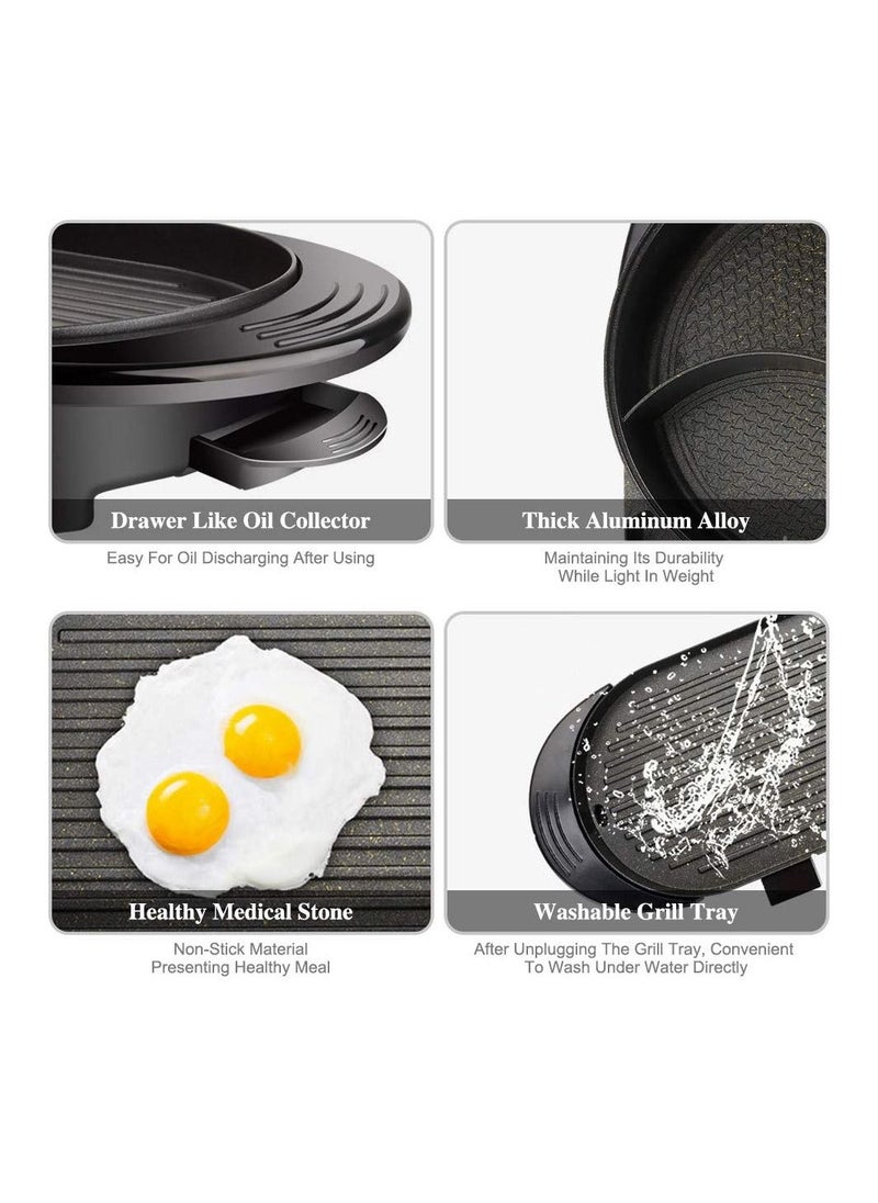 BestStore - 2 In 1 Electric Grill and Hotpot with Divider Multifunctional Indoor Smokeless 2000W with Dual 5-Speed Control - Image 1