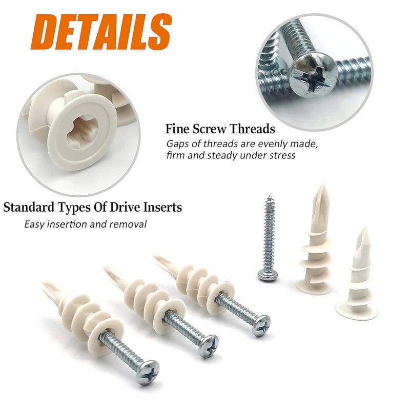 ISPINNER 140pcs Plastic Drywall Anchors Self Drilling Hollow Wall Anchors with Screws Assortment Kit (13x42mm + 15x33mm) - Image 3