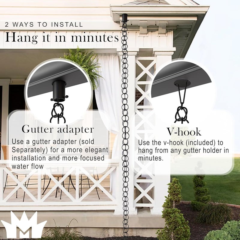 Monarch Rain Chains Aluminum Ring Rain Chain, 8.5 ft Black Powder Coated Aluminum Decorative Rain Catcher Chain for Gutters, Black Aluminum Rain Gutter Replacement Downspout - Image 5
