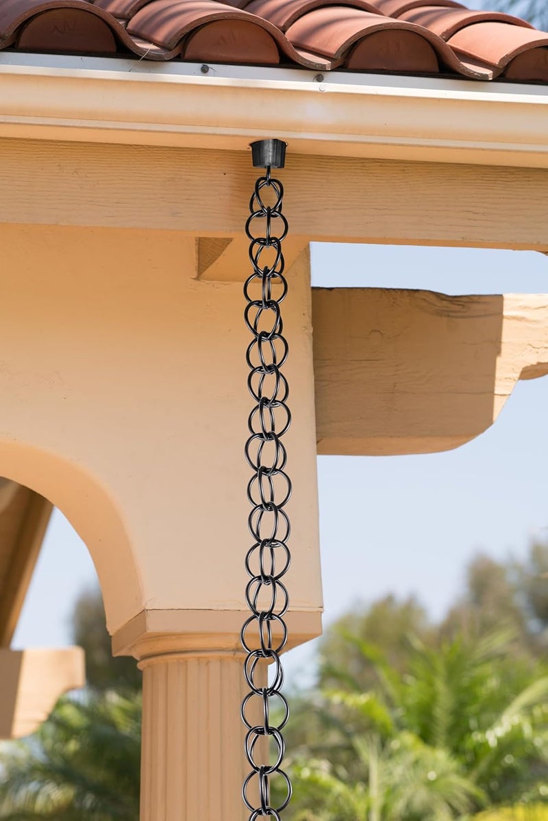 Monarch Rain Chains Aluminum Ring Rain Chain, 8.5 ft Black Powder Coated Aluminum Decorative Rain Catcher Chain for Gutters, Black Aluminum Rain Gutter Replacement Downspout - Image 4