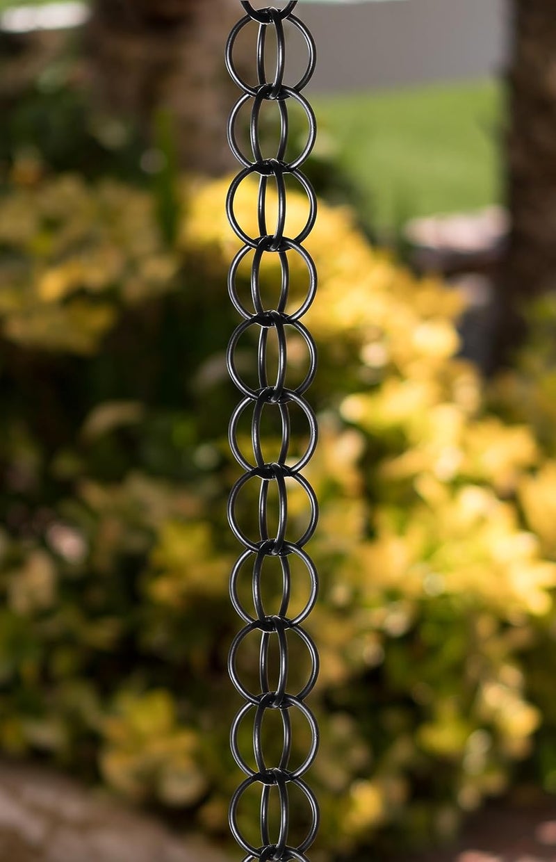 Monarch Rain Chains Aluminum Ring Rain Chain, 8.5 ft Black Powder Coated Aluminum Decorative Rain Catcher Chain for Gutters, Black Aluminum Rain Gutter Replacement Downspout - Image 2