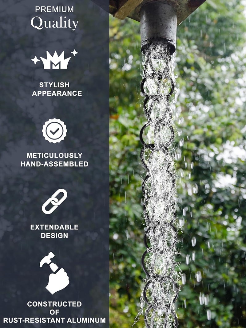 Monarch Rain Chains Aluminum Ring Rain Chain, 8.5 ft Black Powder Coated Aluminum Decorative Rain Catcher Chain for Gutters, Black Aluminum Rain Gutter Replacement Downspout - Image 3