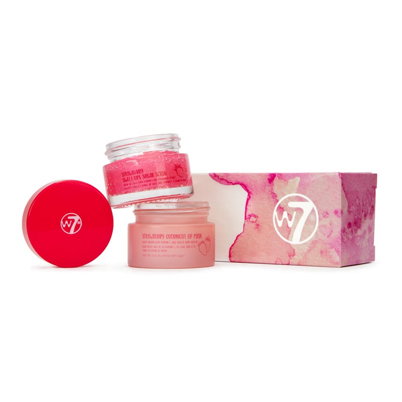 W7 Sweet Dreams Lip Scrub & Overnight Lip Mask Duo - 2 Piece Gift Set - Strawberry Flavour - Exfoliate, Condition, Soothe & Hydrate - Image 1