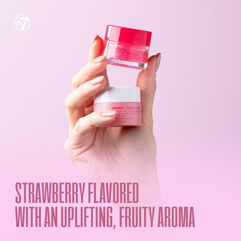 W7 Sweet Dreams Lip Scrub & Overnight Lip Mask Duo - 2 Piece Gift Set - Strawberry Flavour - Exfoliate, Condition, Soothe & Hydrate - Image 3