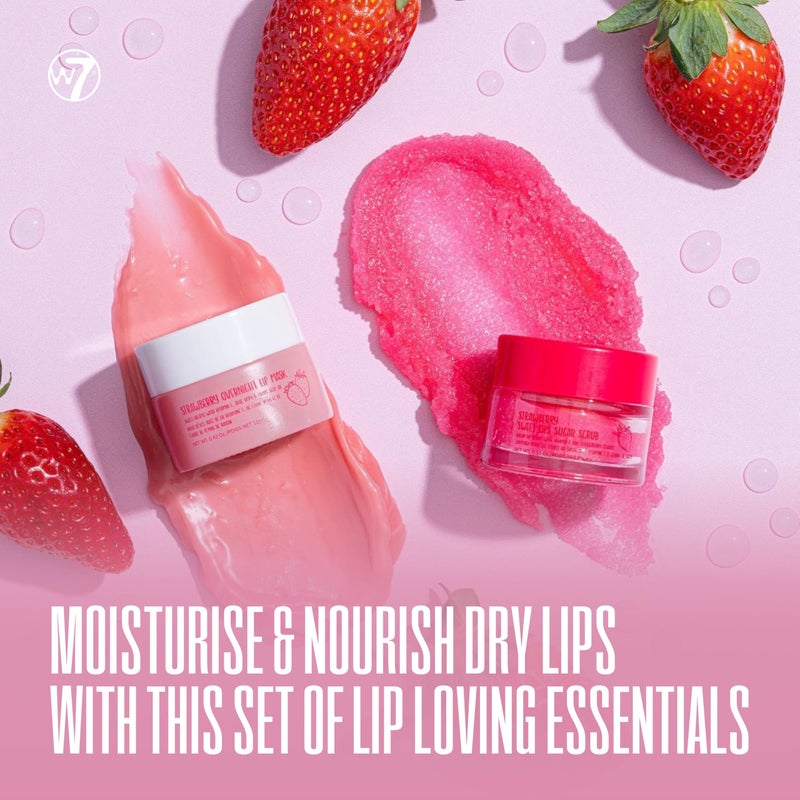 W7 Sweet Dreams Lip Scrub & Overnight Lip Mask Duo - 2 Piece Gift Set - Strawberry Flavour - Exfoliate, Condition, Soothe & Hydrate - Image 2